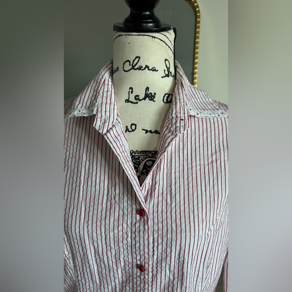 Jones New York White Shirt with Red Pinstripes - Picture 7 of 9